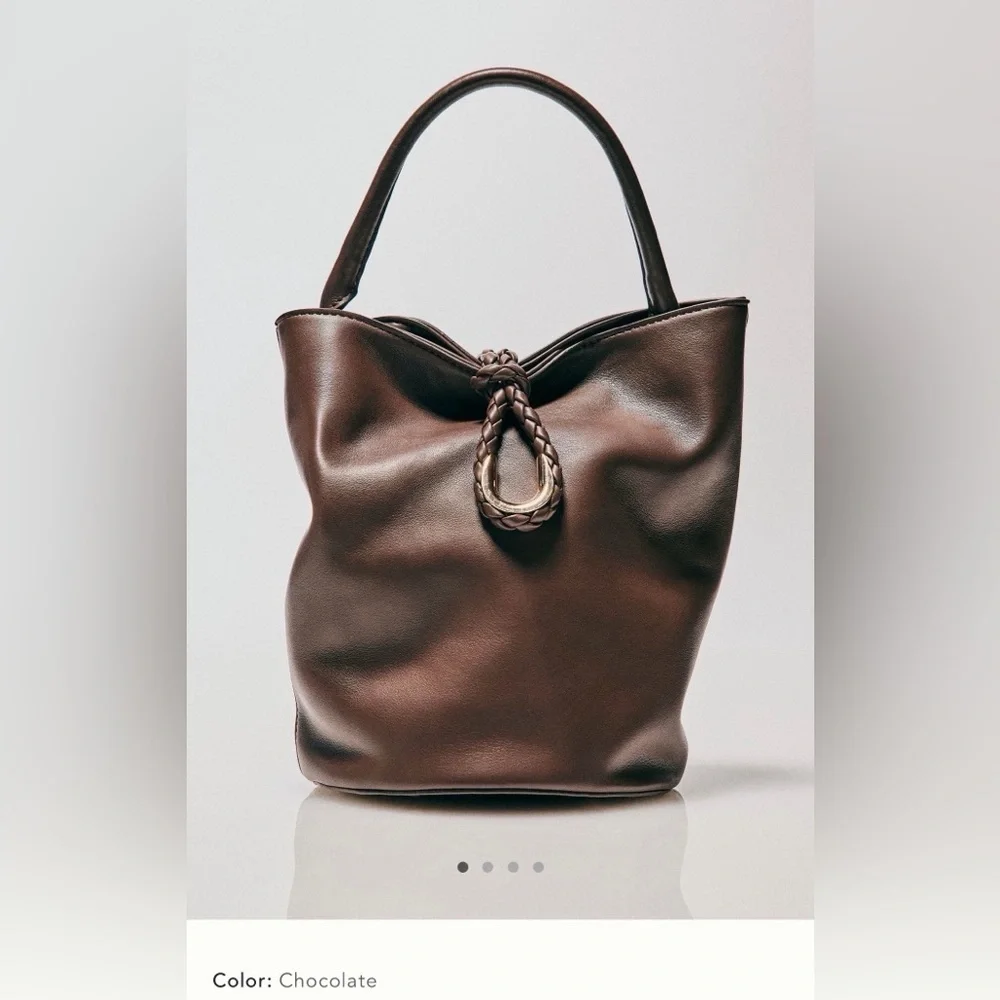 New Anthropologie aota twist tie top handle bucket bag crossbody brown gold